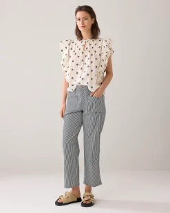 Outlet Cotton top with embroidered flowers Oberteile & T-shirts