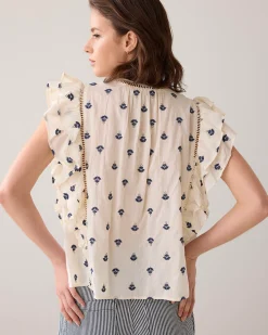 Outlet Cotton top with embroidered flowers Oberteile & T-shirts