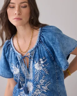 Outlet Denim top with embroidery Basics|Oberteile & T-shirts