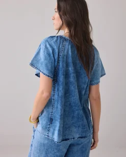 Outlet Denim top with embroidery Basics|Oberteile & T-shirts