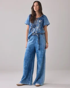 Outlet Denim top with embroidery Basics|Oberteile & T-shirts