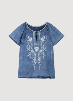 Outlet Denim top with embroidery Basics|Oberteile & T-shirts