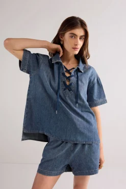 Clearance Denim top with lacing Oberteile & T-shirts