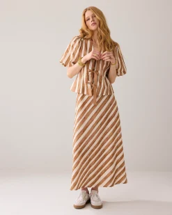 Discount Linen-blend blouse jacket with stripe Blusen