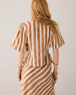 Discount Linen-blend blouse jacket with stripe Blusen