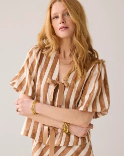 Discount Linen-blend blouse jacket with stripe Blusen