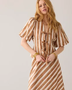 Discount Linen-blend blouse jacket with stripe Blusen