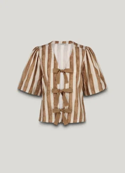 Discount Linen-blend blouse jacket with stripe Blusen