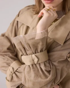 Outlet Short trench coat with mesh sleeves Jacken|Blazer & Jacken