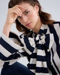 Outlet Striped blouse with bow Basics|Blusen