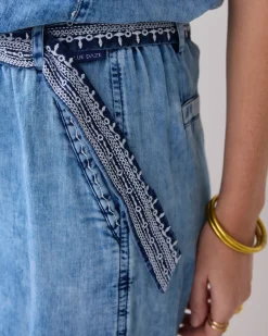 Online Wide trousers with fabric belt Basics|Jeans